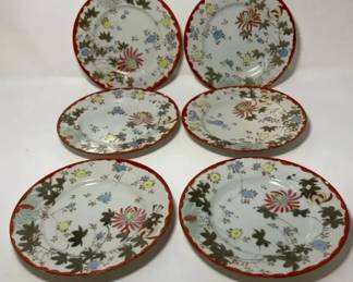 S3252KM Vintage Matched Set of 6 AsianInspired Hand Painted Porcelain Plates