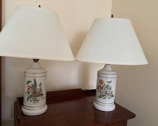 Pair of Matching Ceramic Botanical Lamps