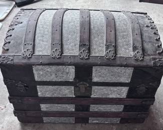 Vintage Camel Back Steamer Trunk with metal detail