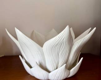 Vintage 1970s MCM Ceramic Lotus Shaped Planter and Saucer