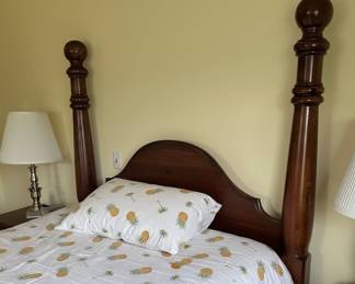 Ethan Allen Style Dark Wood Four-Poster Bed Frame