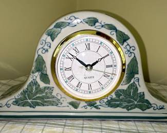 Ceramic Mantel Clock with Leaf Motif