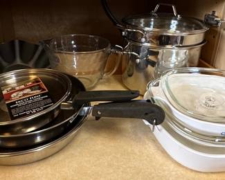 CorningWare Blue Cornflower Casserole Dishes and EKCO Flint Stainless Steel Cookware