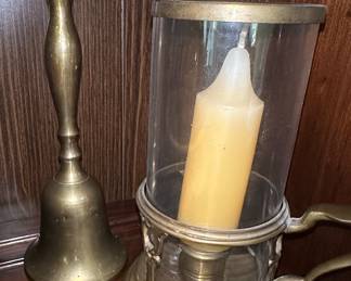 Brass Bell and Hurricane Candle Holder
