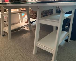 Modern White Writing Desk with Glass Top and Shelving