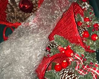 Red Glass Christmas Ornaments and Artificial Greenery Assortment