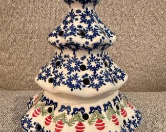 Manufaktura Polish Pottery Christmas Tree Candle Holder and Candy Dish