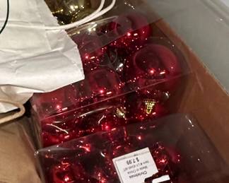 Red Glass Christmas Ornaments and Artificial Greenery Assortment