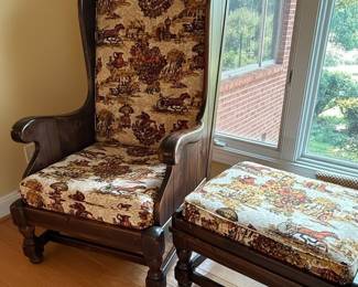 Ethan Allen Traditional Classics Wingback Chair and Ottoman