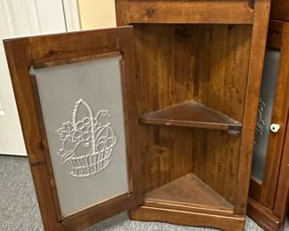 Pine Corner Cabinet with Embossed Tin Panel (Set of 2)