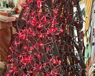 Large Wooden Tiered Christmas Tree with Red Lights