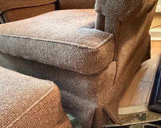 Mid-Century Upholstered Wingback Chair and Ottoman Set