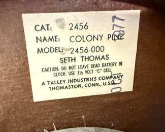 Seth Thomas Colony Pine Model 2456-000 Clock