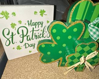 Happy St. Patrick's Day Wooden Sign with Glitter Shamrocks