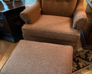 Mid-Century Upholstered Wingback Chair and Ottoman Set
