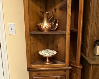 Pine Corner Cabinet with Embossed Tin Panel (Set of 2)