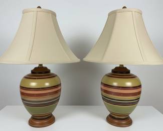 Striped Ceramic Table Lamps (Pair)
