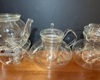 Princess House Heritage Glass Teapot Set with Etched Floral Design