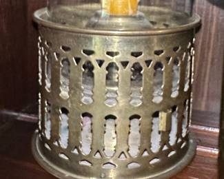 Brass Hurricane Candle Holder and Embossed Bell