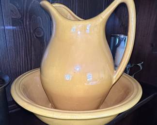 Yellow Ceramic Pitcher and Bowl Set