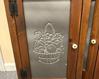 Pine Corner Cabinet with Embossed Tin Panel (Set of 2)