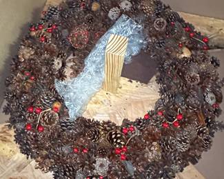 Mixed Material Pinecone and Berry Holiday Wreath, Handmade in TN