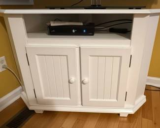 White Beadboard Corner Cabinet
