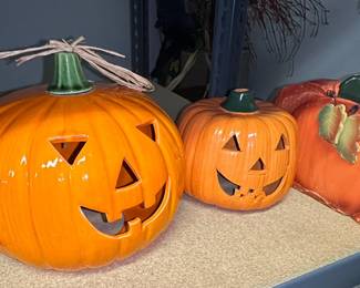 Halloween Ceramic Pumpkins and Thanksgiving Turkey Decor