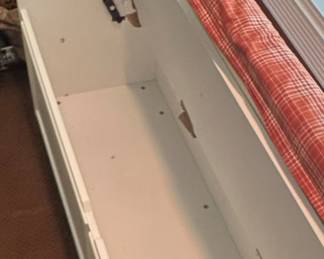 White Storage Bench with Plaid Cushion