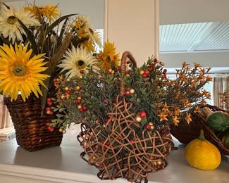 Artificial Floral Arrangements in Wicker Baskets
