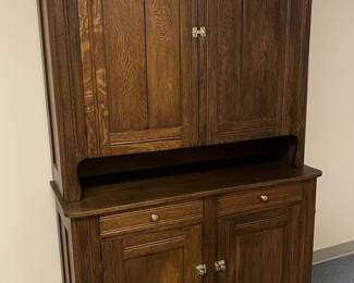 Vintage Dark Wood Step-Back Hutch
