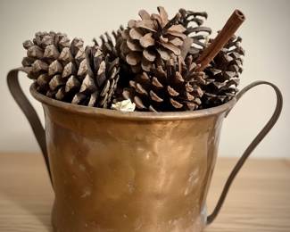 Copper Pot with Handles and Pinecones