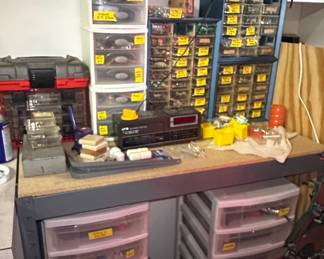 Assorted Hardware and Fasteners Collections with Storage Bins