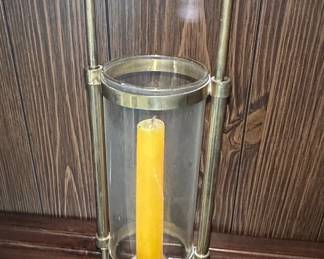 Brass and Glass Hurricane Lantern Style Candlestick Holder