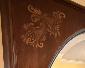 Hitchcock Style Spindle Back Bench, Mirror and Chair with Painted Floral Motif