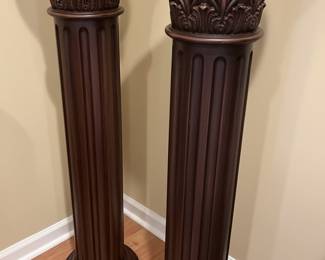 Pair of Dark Wood Fluted Corinthian Pedestal Stands