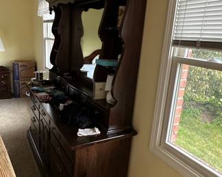 Ethan Allen Dark Wood Dresser with Mirror Hutch