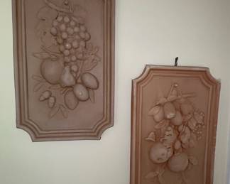 Vintage Fruit Relief Wall Plaques (Set of 2) - Grape and Fruit Motif