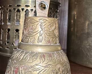 Brass Hurricane Candle Holder and Embossed Bell