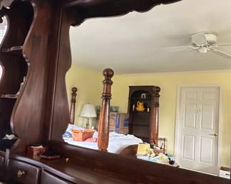 Ethan Allen Dark Wood Dresser with Mirror Hutch