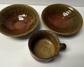 Otagiri Japan Green Speckle Glaze Wheat Pattern Stoneware Soup Bowl and Mug Set