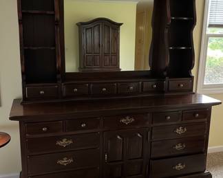 Ethan Allen Dark Wood Dresser with Mirror Hutch