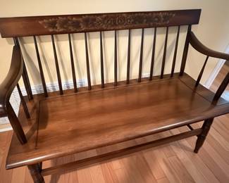 Hitchcock Style Spindle Back Bench, Mirror and Chair with Painted Floral Motif