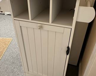 White Tilt-Out Trash Can Cabinet with Wood Top
