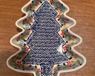 Manufaktura Polish Pottery Christmas Tree Candle Holder and Candy Dish