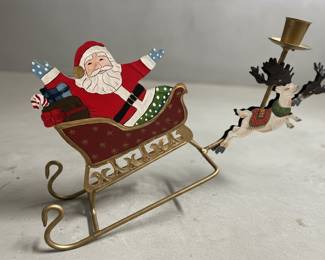 Vintage Santa and Reindeer Sleigh Candelabra