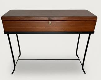 Mid-Century Modern Wooden Rifle Chest on Black Metal Base