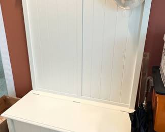 White Wooden Hall Tree with Storage Bench and Paneled Sides