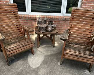 Wooden Adirondack Chairs and Table Set