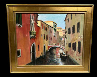 Lot 18: Signed Venice Canal Oil Painting